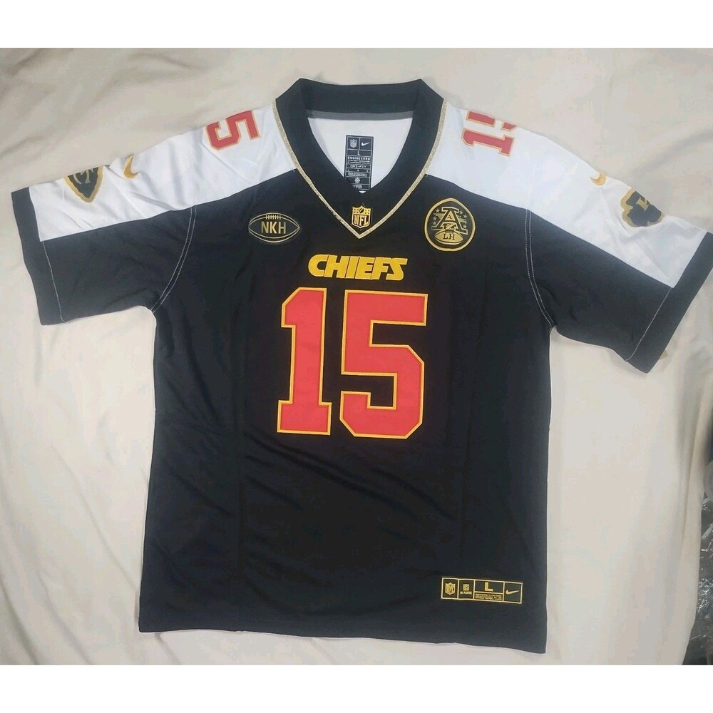 Kansas City Chiefs Patrick Mahomes 15 Jersey  Black/White Men's Size Medium